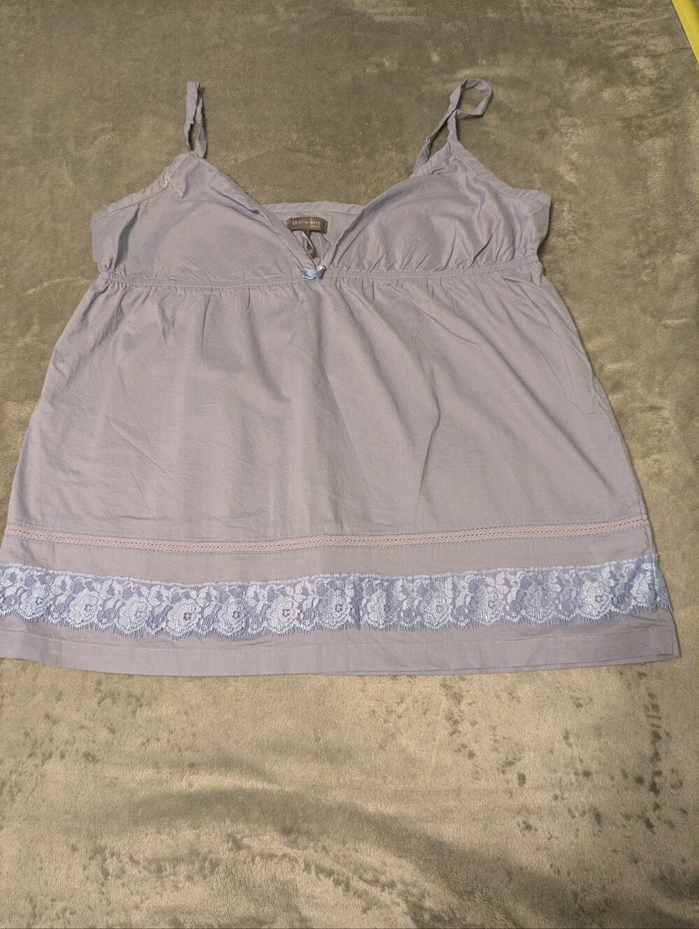 Kristin Davis Women's Blue Lace Trim Cami Tank Top Large Adjustable Straps